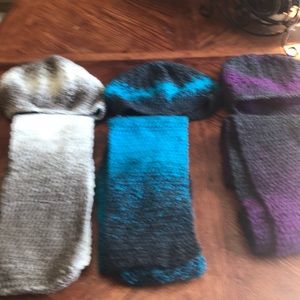 Crocheted beanies and matching scarfs